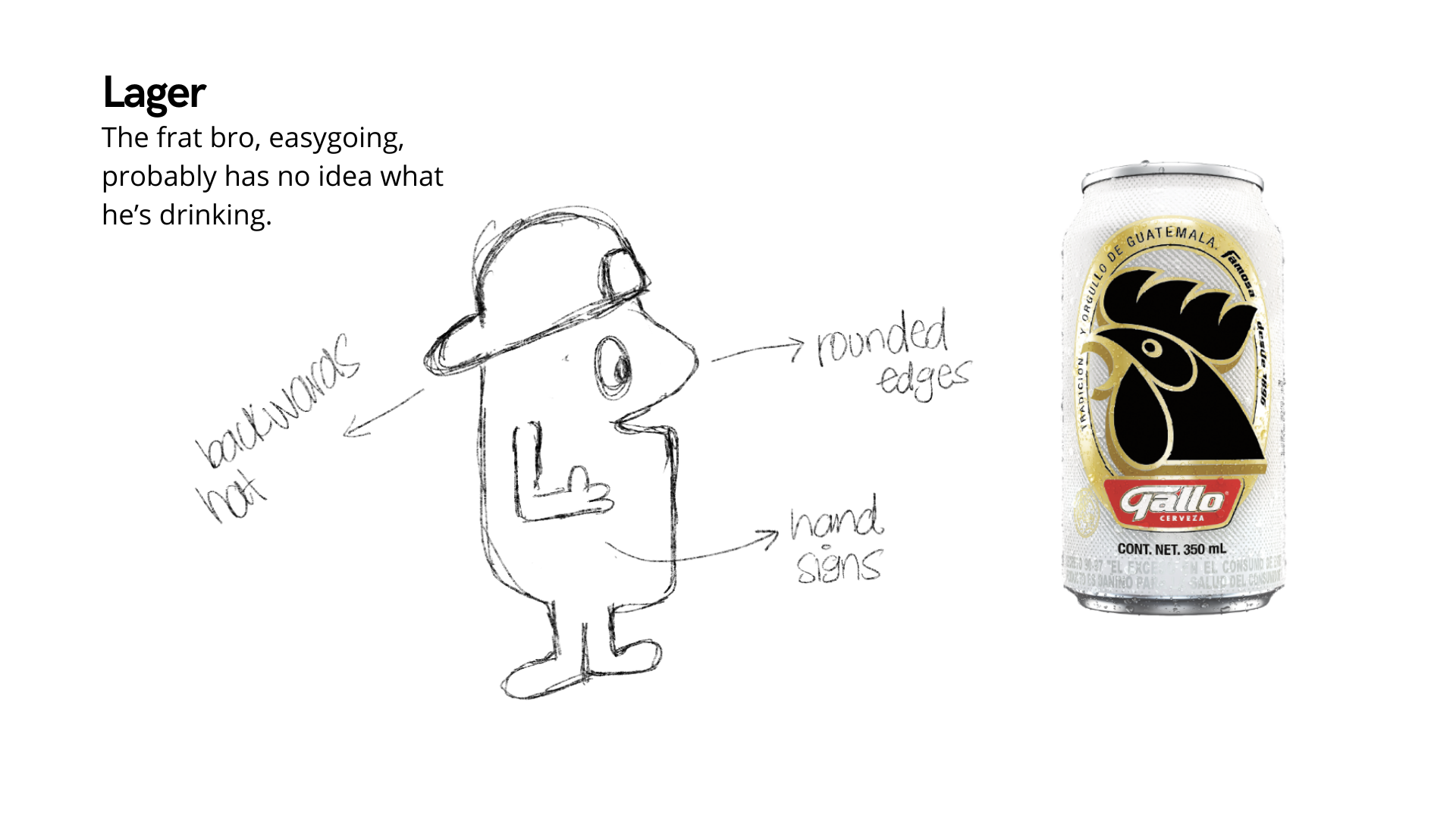 Lager sketch: the frat bro, easygoing.