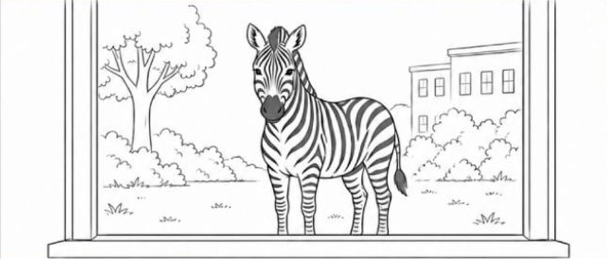 Saúl's zebra is outside the window.