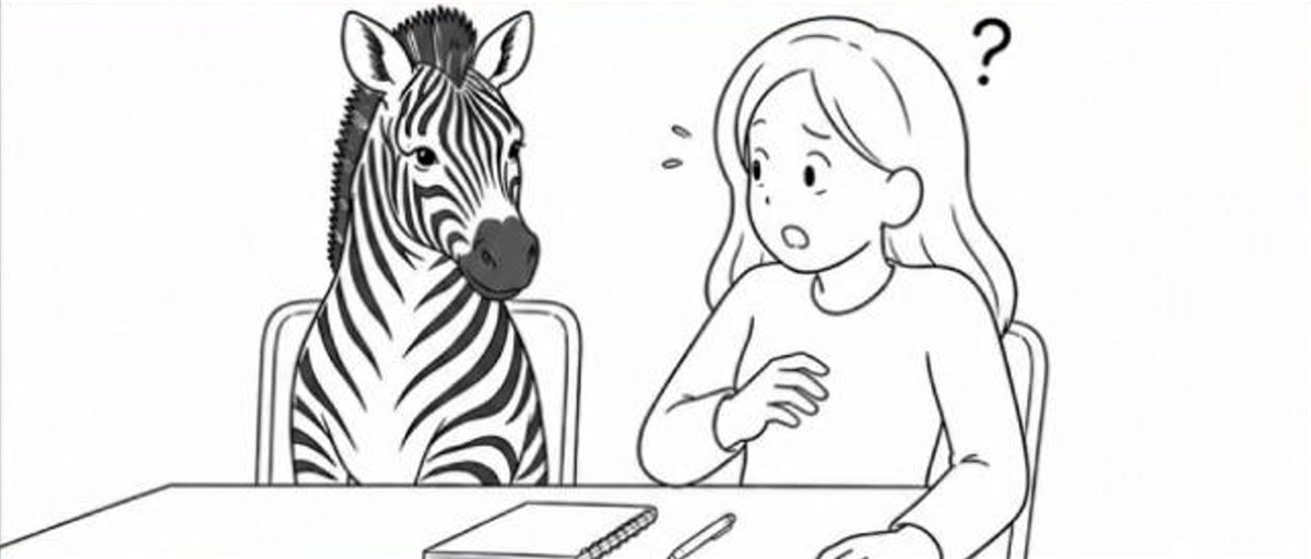 She turns right and the zebra is sitting next to her.