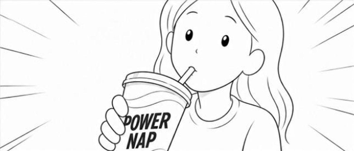 The girl drinks the Power Nap.
